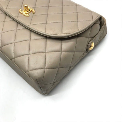 Chanel CC Logo Quilted Turnlock Lambskin Shoulder Bag Gray
