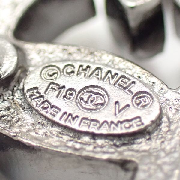 Chanel Coco Mark Earrings F19V Rhinestone Metal Gunmetal Box Included Chanel