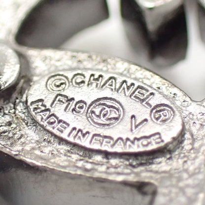 Chanel Coco Mark Earrings F19V Rhinestone Metal Gunmetal Box Included Chanel