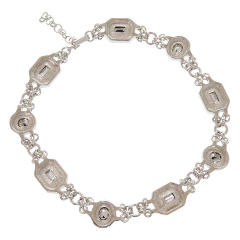 Christian Dior Vintage Metal Stone Silver Necklace Earrings 0757 Christian Dior