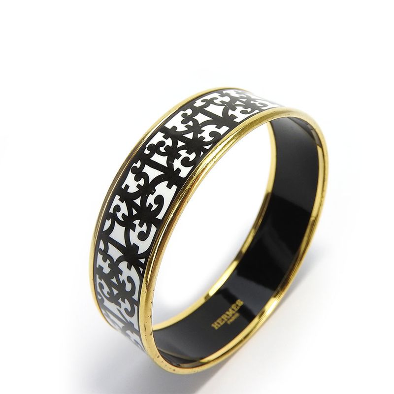 Hermes Bracelet Emile GM Gadarkivir Enamel Metal White Black Gold Hardware