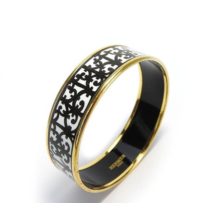 Hermes Bracelet Emile GM Gadarkivir Enamel Metal White Black Gold Hardware