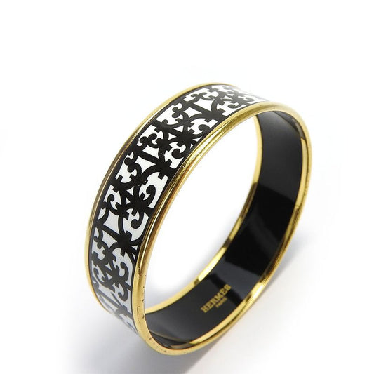 Hermes Bracelet Emile GM Gadarkivir Enamel Metal White Black Gold Hardware