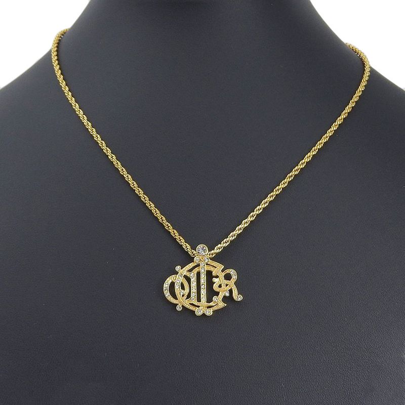 [dior] Christian Dior Emblem Logo Gold Plated X Rhinestone Ladies 11g Necklace