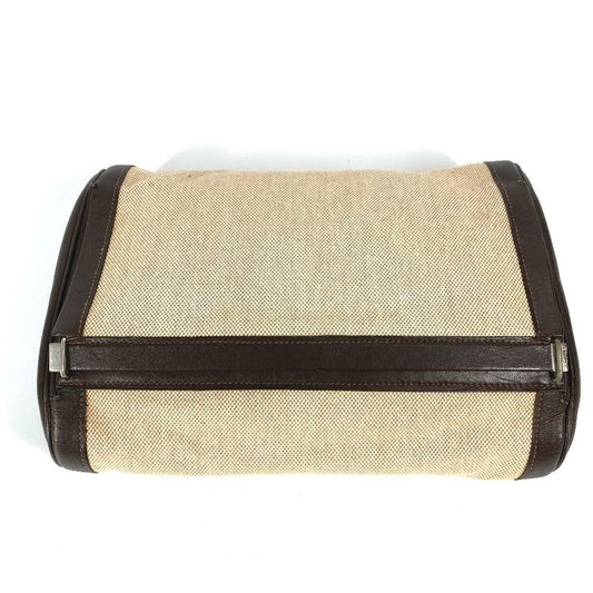 Hermes Clutch Bag Equi Leather Canvas Beige