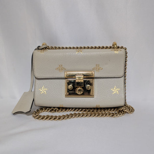 Gucci Leather Bi Star White Padlock Chain Shoulder Bag