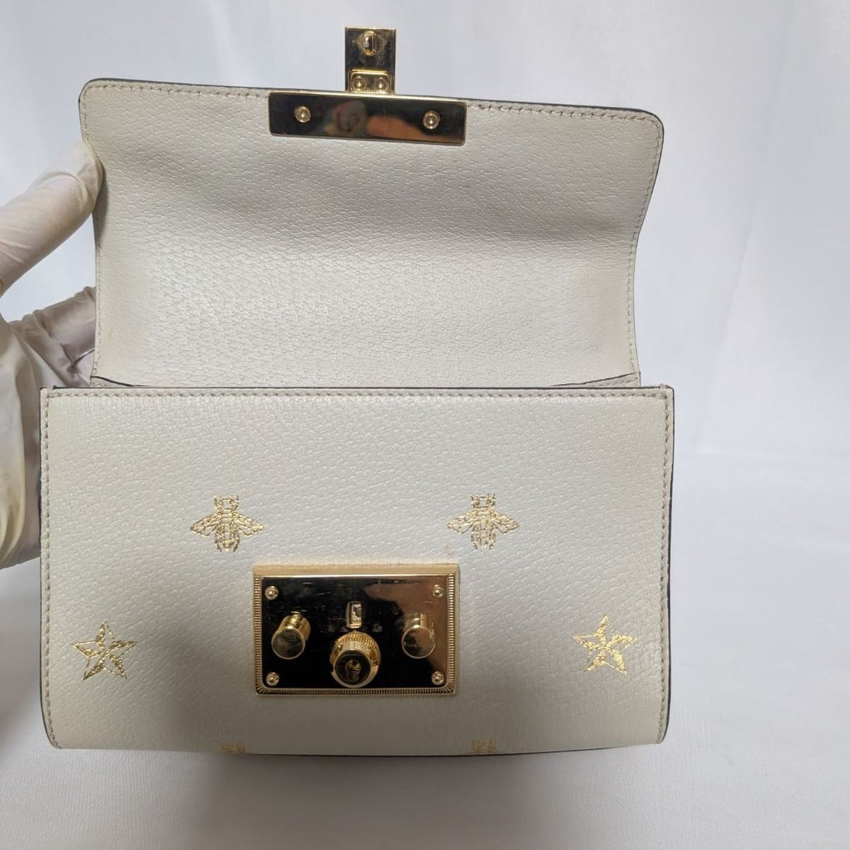 Gucci Leather Bi Star White Padlock Chain Shoulder Bag — view 8