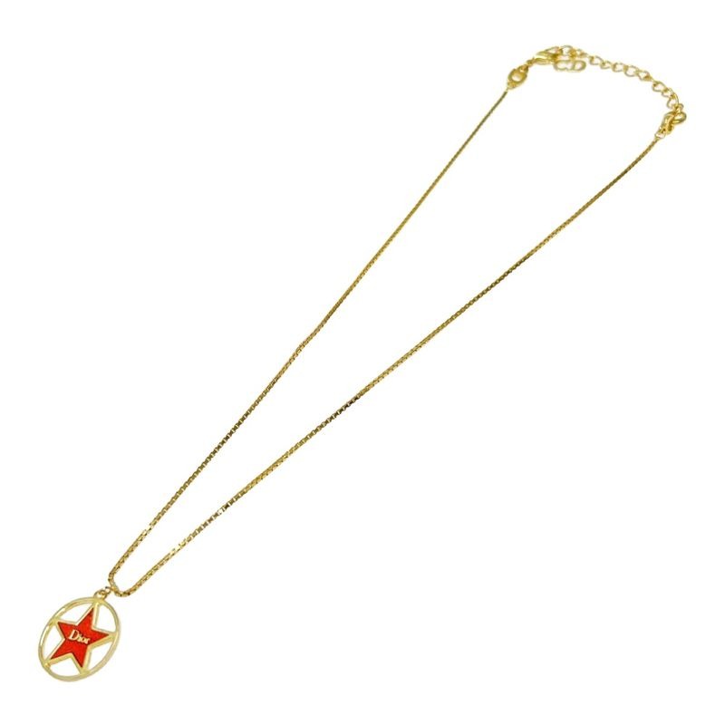 Christian Dior GP Logo Star Necklace Gold Red