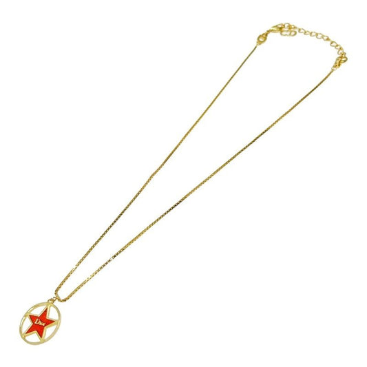 Christian Dior GP Logo Star Necklace Gold Red