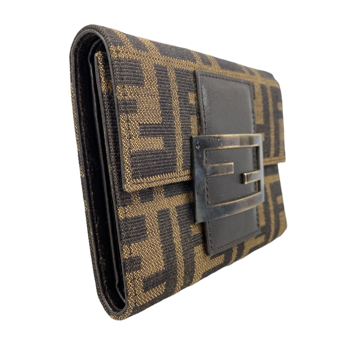 Fendi Trifold Wallet Zucca Nylon Canvas Brown Silver — view 2