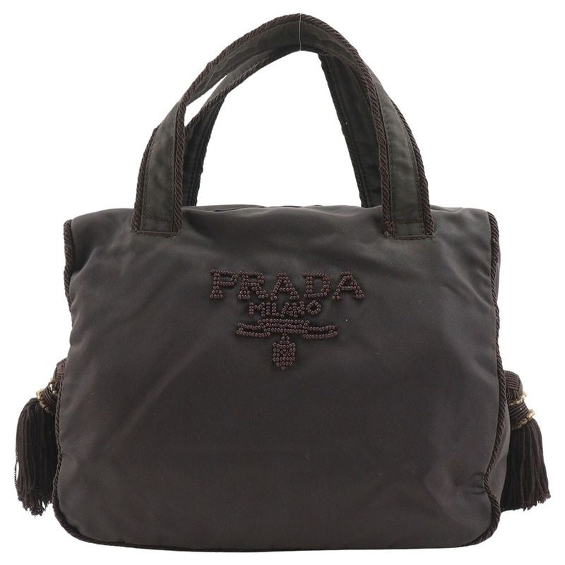 Prada Beaded Logo B3763 Nylon Brown Handbag