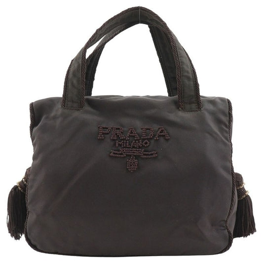 Prada Beaded Logo B3763 Nylon Brown Handbag