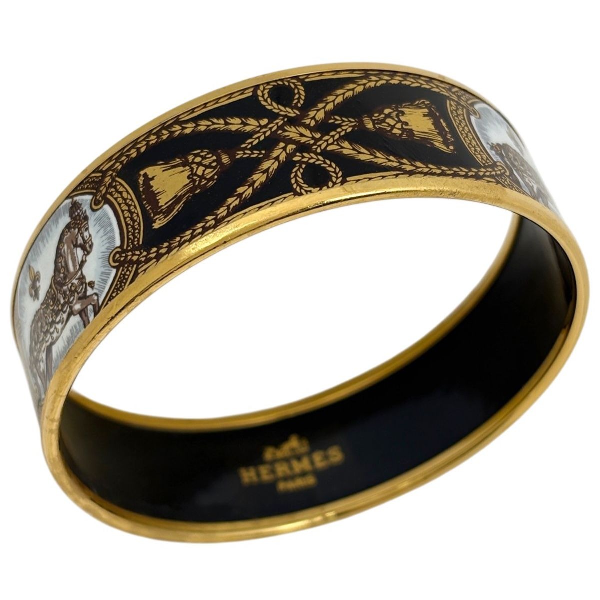 Hermes Enamel GM Cloisonne Bangle Gold Plated Black Bracelet