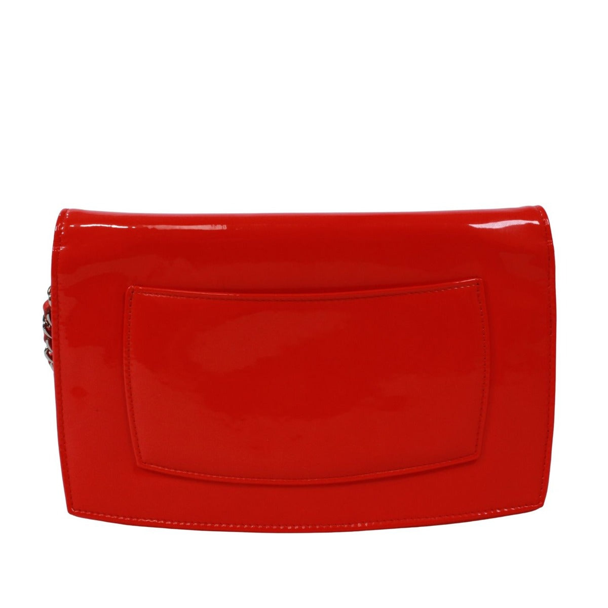 Chanel CC Logo Enamel Leather Red Chain Shoulder Bag Silver — view 3