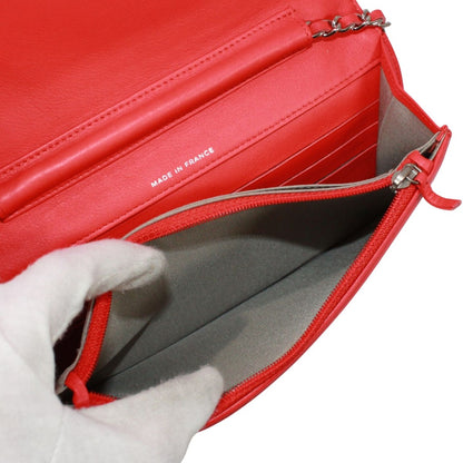 Chanel CC Logo Enamel Leather Red Chain Shoulder Bag Silver — view 8