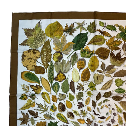 Hermes Carre 90 Tourbillon Fallen Leaves Swirl Scarf Silk Brown — view 2