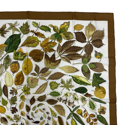 Hermes Carre 90 Tourbillon Fallen Leaves Swirl Scarf Silk Brown — view 3