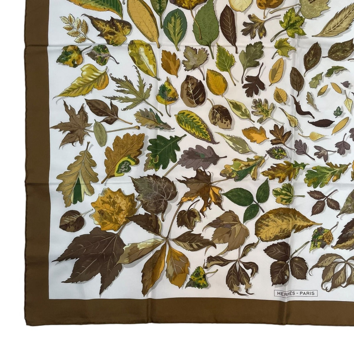 Hermes Carre 90 Tourbillon Fallen Leaves Swirl Scarf Silk Brown — view 4