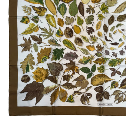 Hermes Carre 90 Tourbillon Fallen Leaves Swirl Scarf Silk Brown — view 4