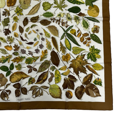 Hermes Carre 90 Tourbillon Fallen Leaves Swirl Scarf Silk Brown — view 5