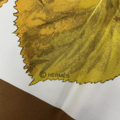 Hermes Carre 90 Tourbillon Fallen Leaves Swirl Scarf Silk Brown — view 7