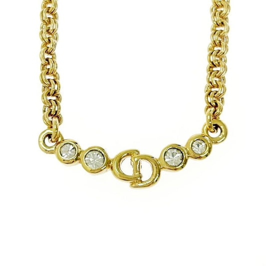 Christian Dior GP Rhinestone CD Logo Necklace Gold