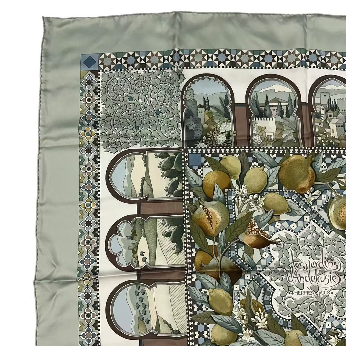 Hermes Carre 90 Scarf Silk les Jardins D' Andalousie Andalusian Gardens Green — view 2