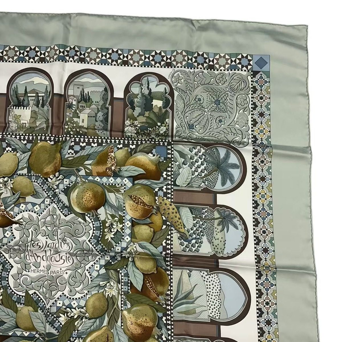 Hermes Carre 90 Scarf Silk les Jardins D' Andalousie Andalusian Gardens Green — view 3