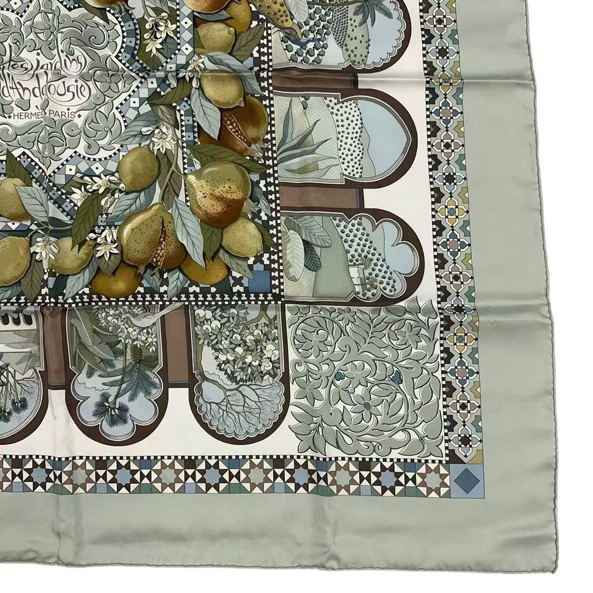 Hermes Carre 90 Scarf Silk les Jardins D' Andalousie Andalusian Gardens Green — view 5
