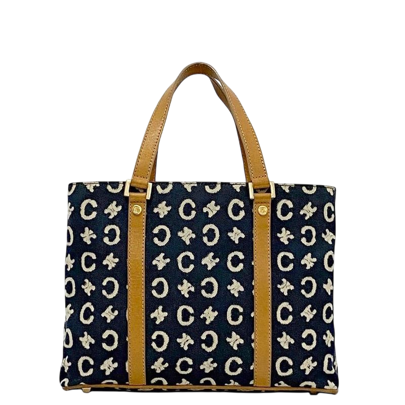 Celine Handbag Navy Blue Beige White C Macadam Excellent Condition