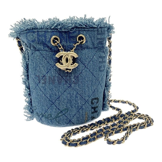 Chanel Ap2603 Denim Quilted Mini Bucket Chain Shoulder Bag