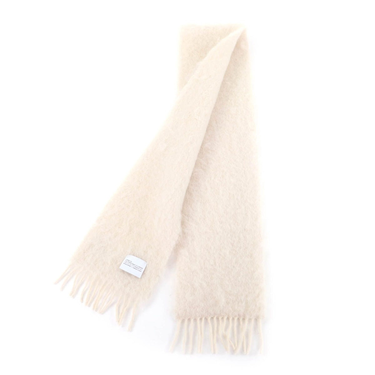 Loewe Mohair Wool Blend Anagram Leather Patch Fringe Scarf Ivory — view 2