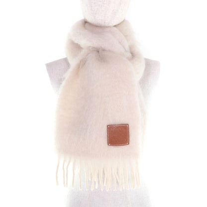 Loewe Mohair Wool Blend Anagram Leather Patch Fringe Scarf Ivory — view 3