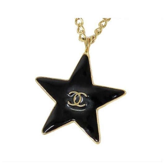 Chanel 03A CC Logo Star Pendant Gold Black Metal Necklace