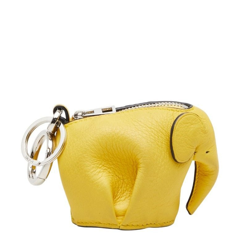 Loewe Elephant Coin Case Charm Key Ring Yellow Leather
