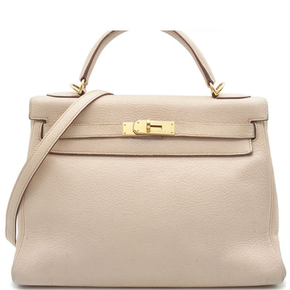 Hermes Kelly 32 Beige Gold Togo Retourne 2-Way Shoulder Bag