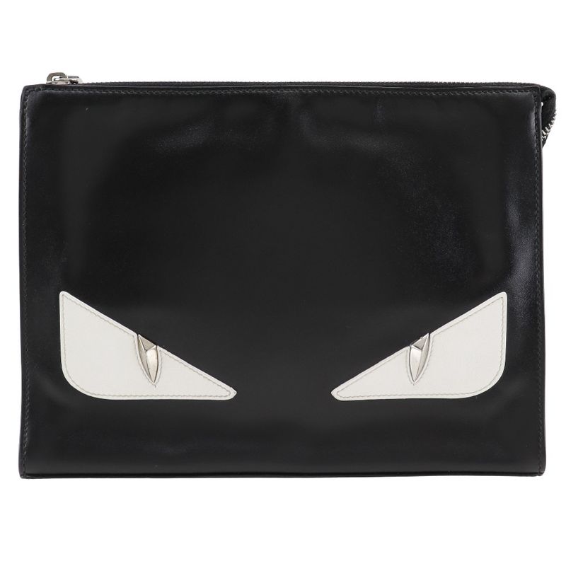Fendi Bugs Monster 7va433 Calf Black Unisex Clutch Bag