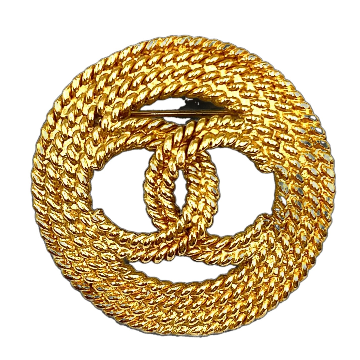 Chanel CC Logo Circle Gold Plated Brooch 28
