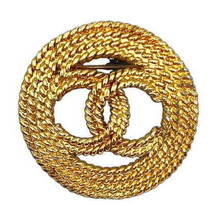 Chanel CC Logo Circle Gold Plated Brooch 28