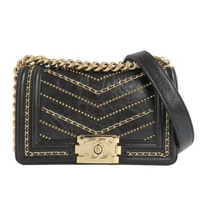 Chanel Boy 20 Chain Shoulder Flap Bag Cuff Black Studs