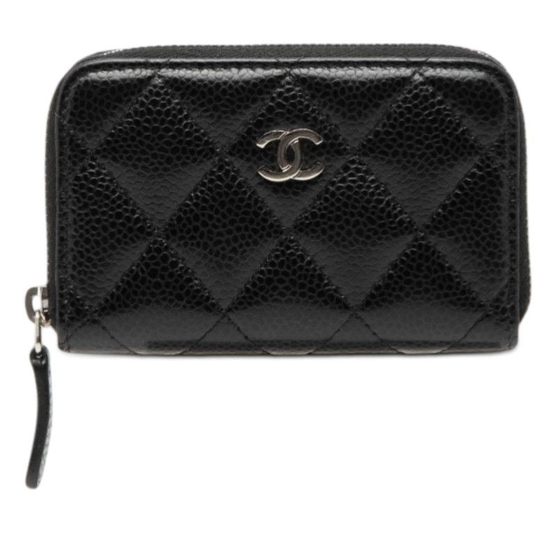 Chanel CC Logo Quilted Classic Zip Coin Purse Black Caviar Leather