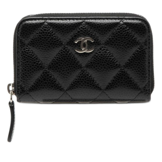 Chanel CC Logo Quilted Classic Zip Coin Purse Black Caviar Leather