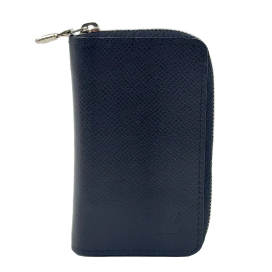 Louis Vuitton Zippy Coin Purse Taiga Ardoise Leather Black Wallet Silver