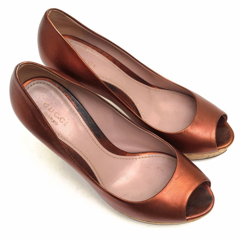 Gucci Pumps Shoes Women Leather Genuine Leather Bronze Copper 311654 Open Toe