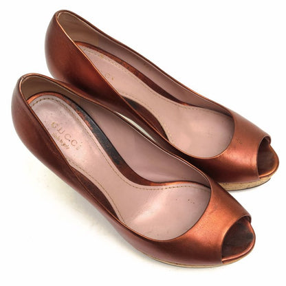 Gucci Pumps Shoes Women Leather Genuine Leather Bronze Copper 311654 Open Toe