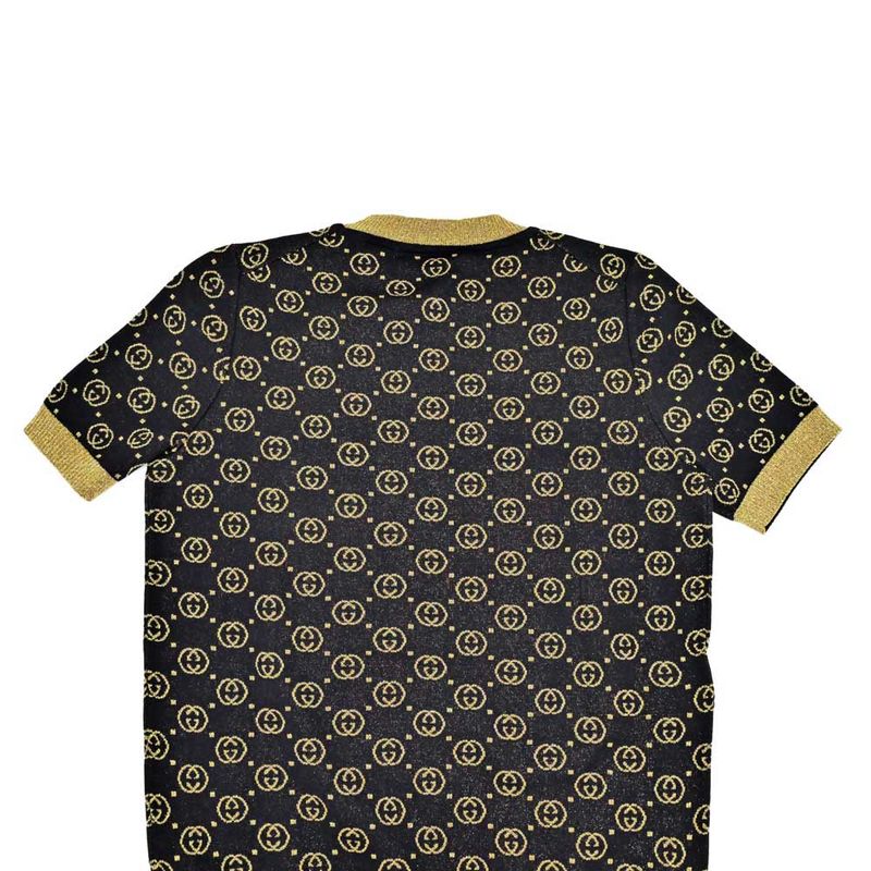 Gucci Short Sleeve Knit GG Pattern M Size 554595 Black Gold Lamé