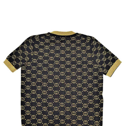 Gucci Short Sleeve Knit GG Pattern M Size 554595 Black Gold Lamé