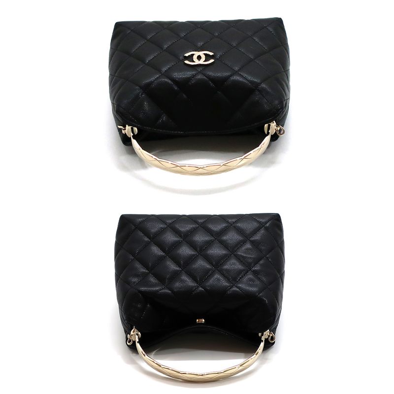 Chanel Top Handle 2WAY Bag Shoulder Bag Black Gold Hardware Matelasse
