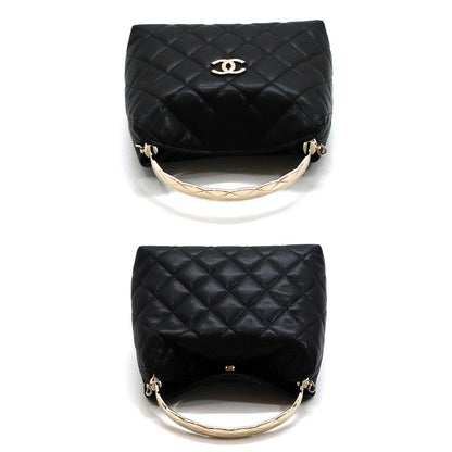 Chanel Top Handle 2WAY Bag Shoulder Bag Black Gold Hardware Matelasse