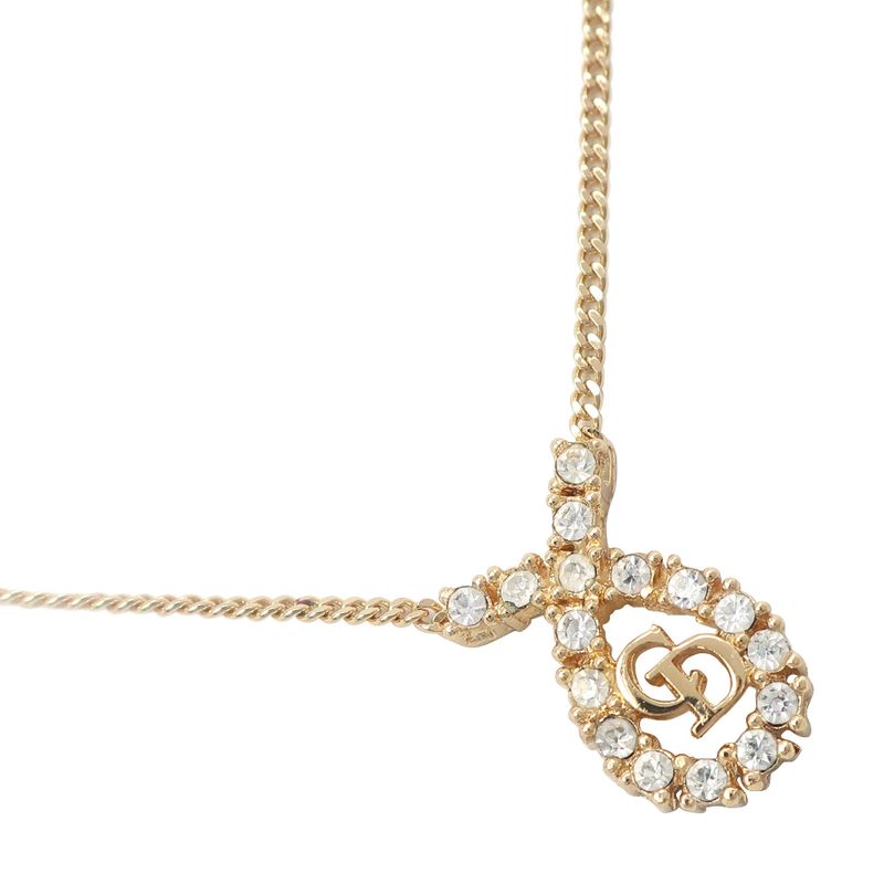 [dior] Christian Dior CD Logo Gold Plated And Rhinestone Ladies 5.0g Necklace